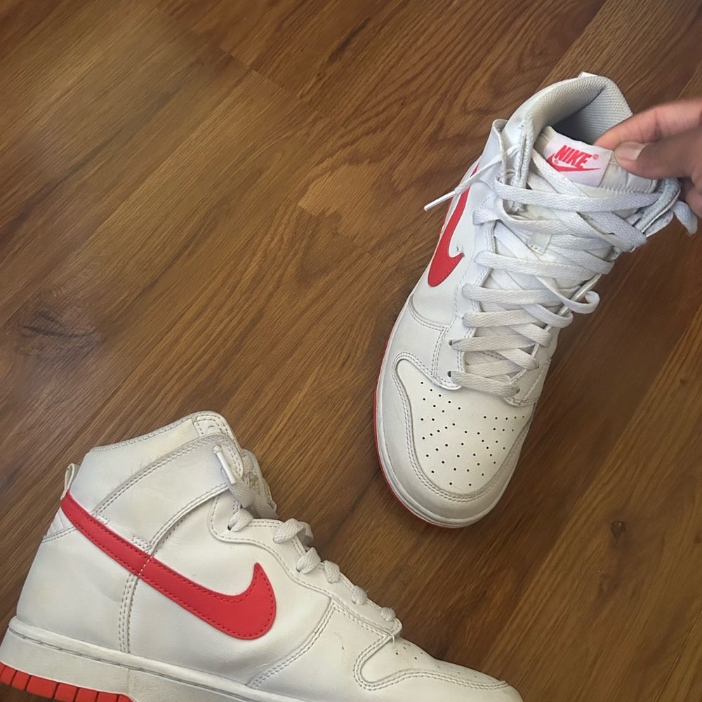 Nike White and Red High-Top Sneakers
